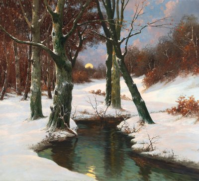 Paesaggio invernale con luna crescente da Adolf Kaufmann